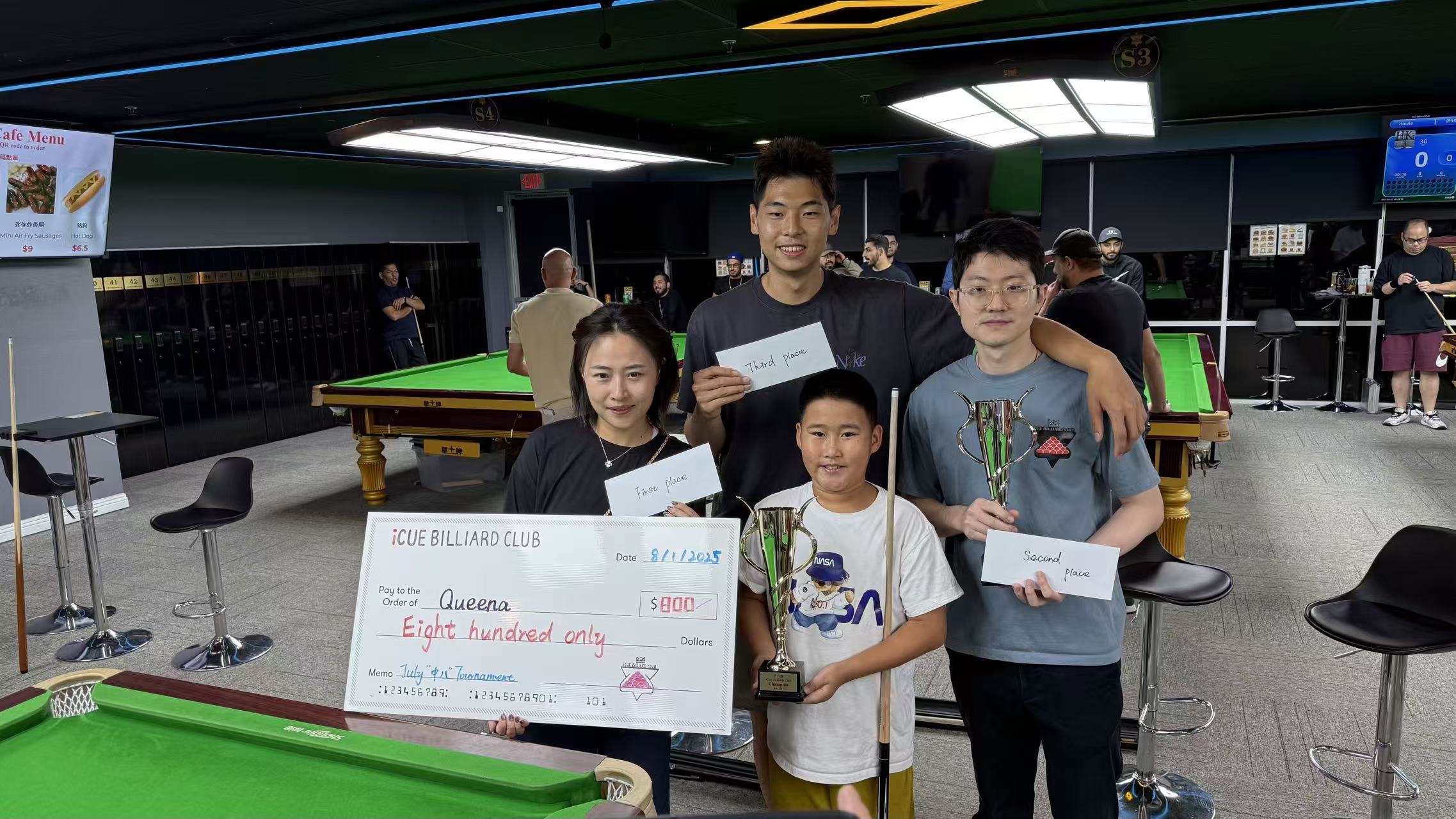 Billiard tournament prize ceremony iCUE Billiard Club